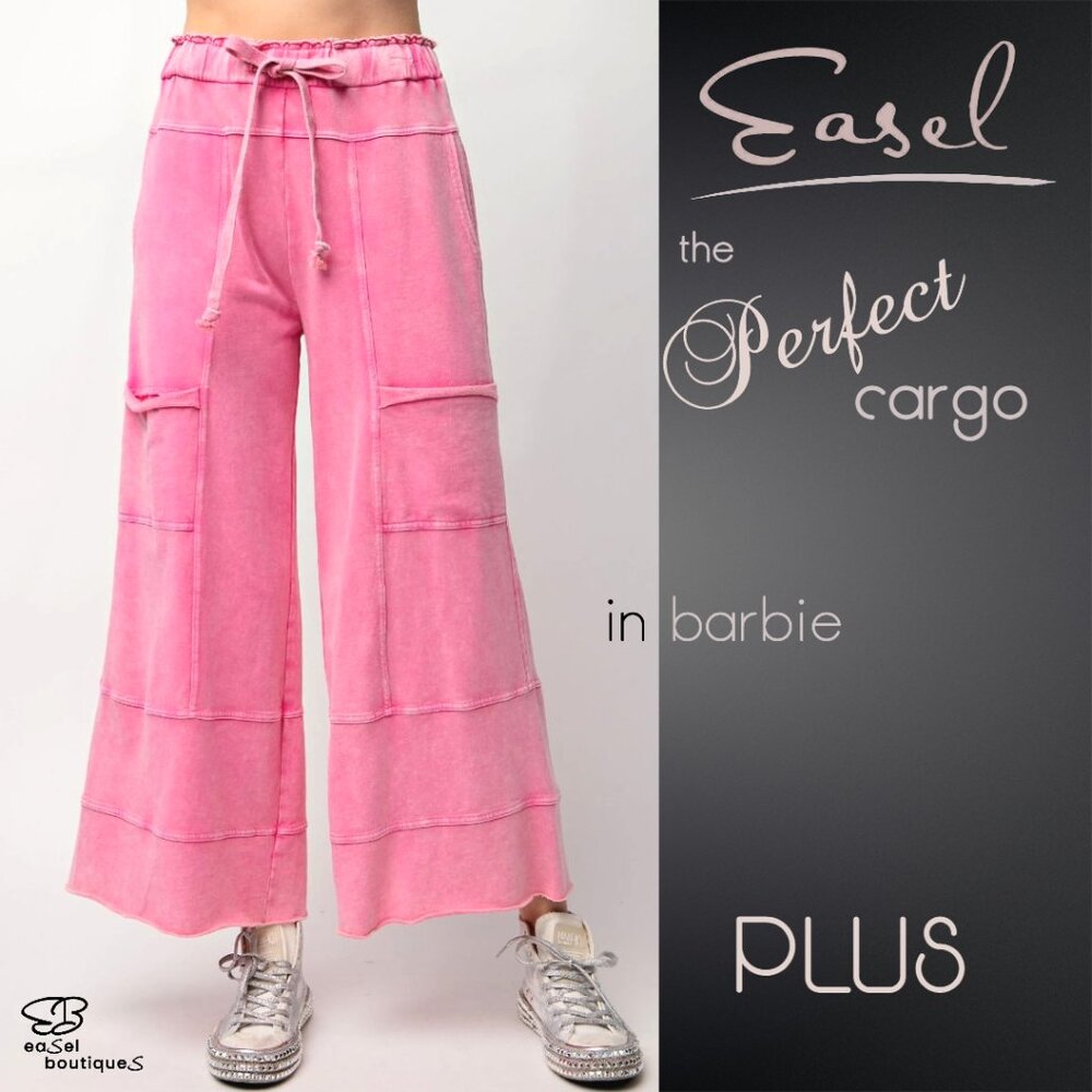 EASEL "Perfect Cargo" Terry Knit Mineral Washed Flared Leg Pants Raw Hem & Seams